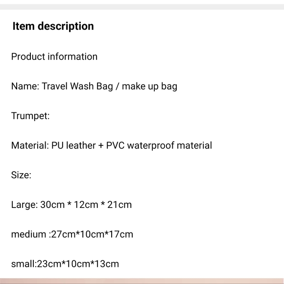 White or pink waterproof make up toiletries travel storage bag zippered Large - Picture 7 of 8